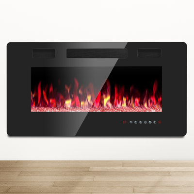 Wall Mounted or Recessed Electric Fireplace with Remote Control and Timer, Thickness 3.8 inch , Top Air Outlet