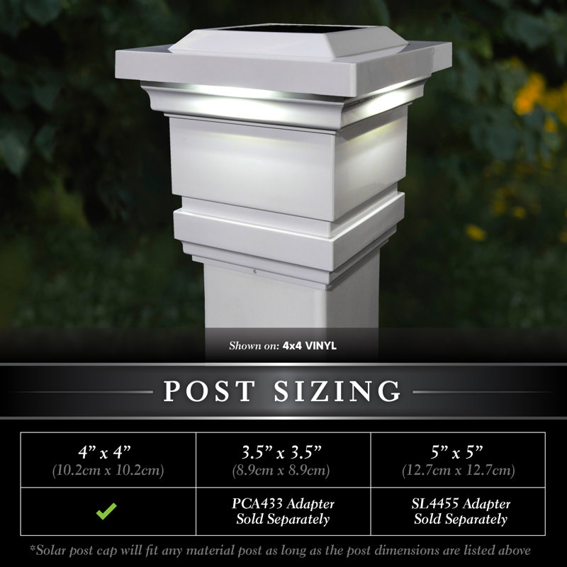 Classy Cap Solar Powered Integrated LED 4" x 4" Fence Post Cap Light, White