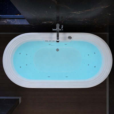 ANZZI Sofi 67" x 34" Freestanding Center Drain Air/Whirlpool Acrylic Bathtub with Heater