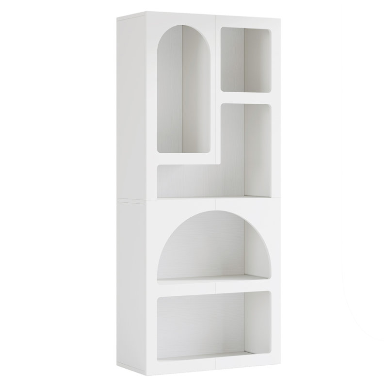 70.87” Tall White Geometric Arched 5-Shelf Art Display Bookcase For Living Room, Office, Bedroom