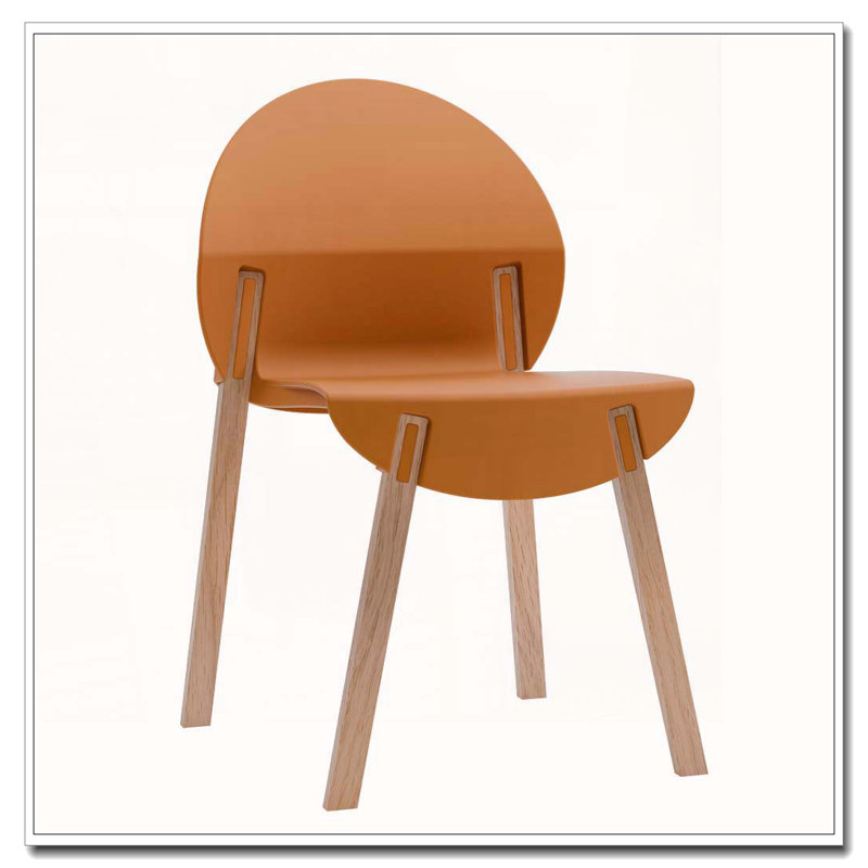 Ensemble de 4 chaises de salle à manger d'été avec pieds en bois de chêne rouge et siège en polypropylène, orange tropical