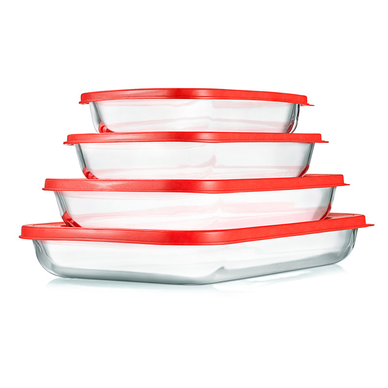 NutriChef 4 Piece Glass Bakeware Set, Red