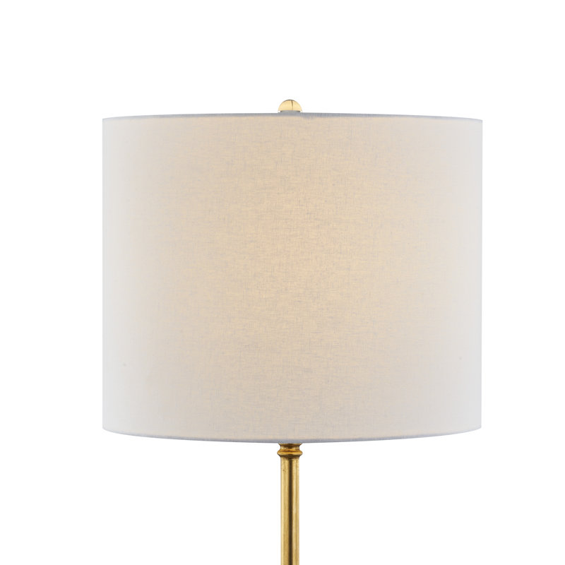 Lampe de table en bambou doré avec abat-jour tambour blanc