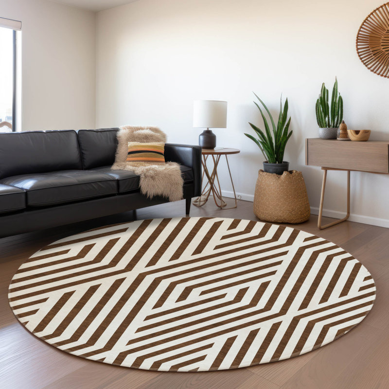 Premium Machine Washable Cerrito AMF550 Brown 2'3" x 7'6" Runner Rug, Rond 8 pi