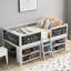 Lit plateforme mezzanine simple en pin massif pour enfant avec tablettes mobiles et garde-corps noir
