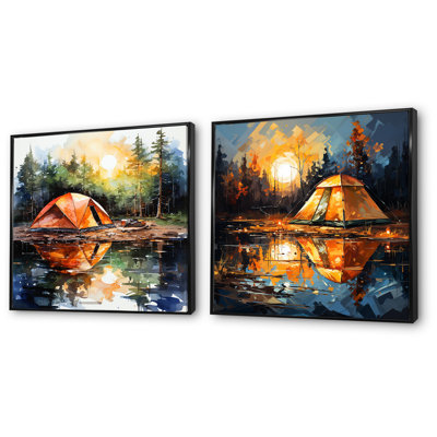 Forest Camping Tents Retreat I - Countryside Canvas Prints Set Of 2