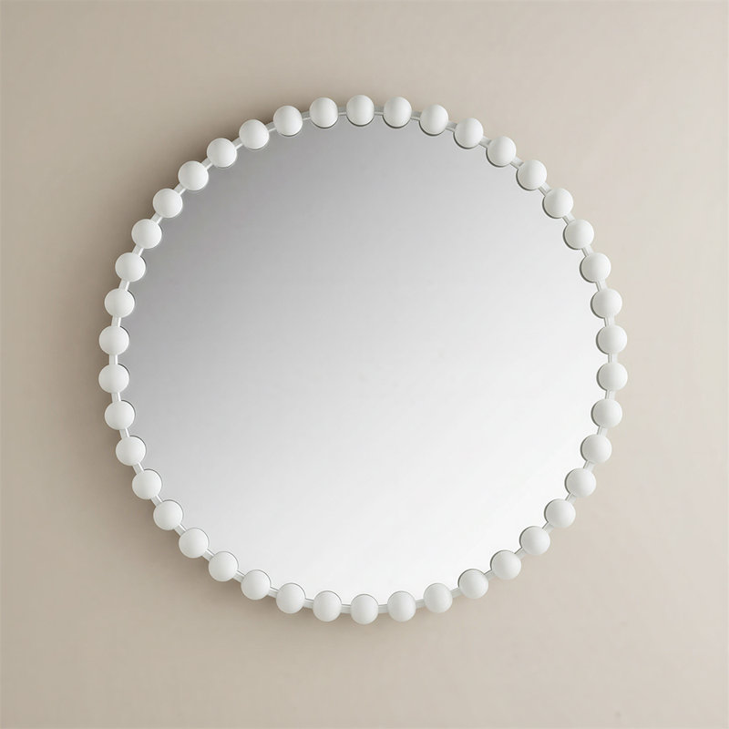 36" Round Wood Beaded Mirror