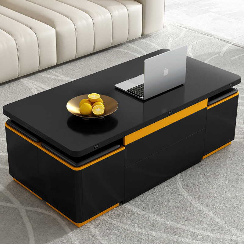 Lift Top Coffee Table With 4 Stools, Black