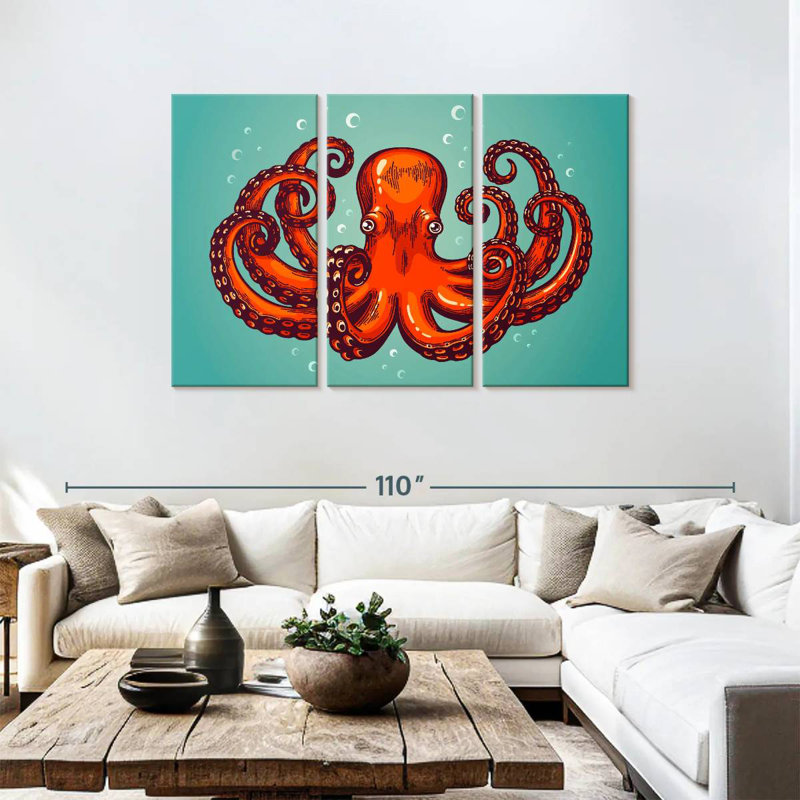 Mighty Red Octopus, 48" H x 74" W