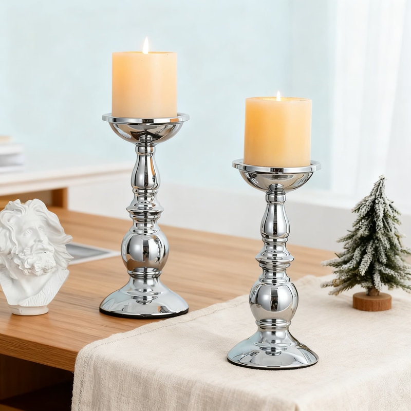 2-Pack Iron Pillar Candle Holders For 3 Inch Candles, Heavy Base For Stability, Decorative Centerpiece For Wedding, Home, Spa, And Meditation