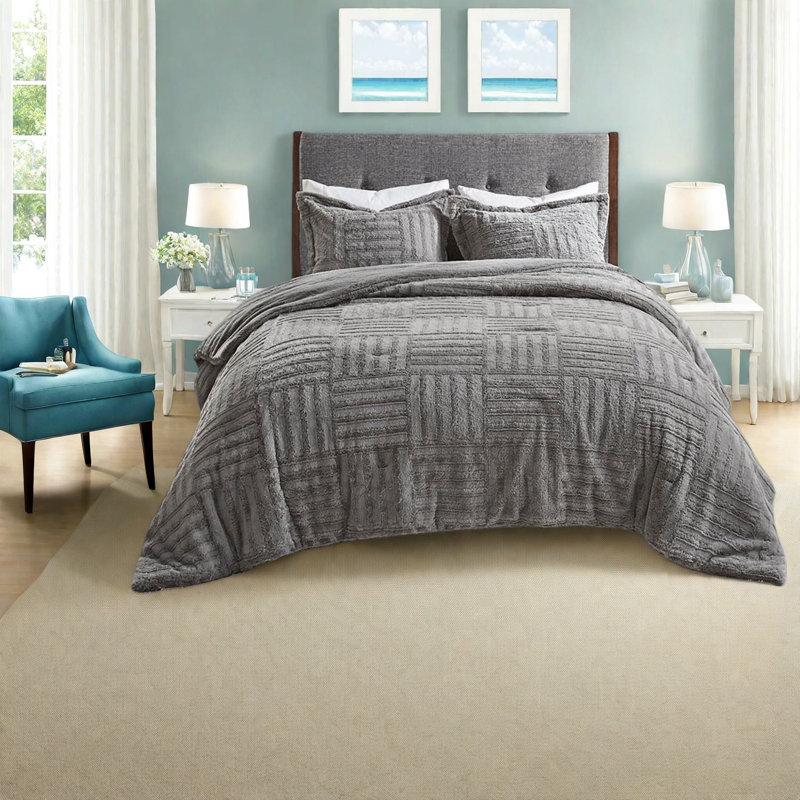 Soft Faux Fur Bedding Sets Full Queen, Modern Checkerboard For Home