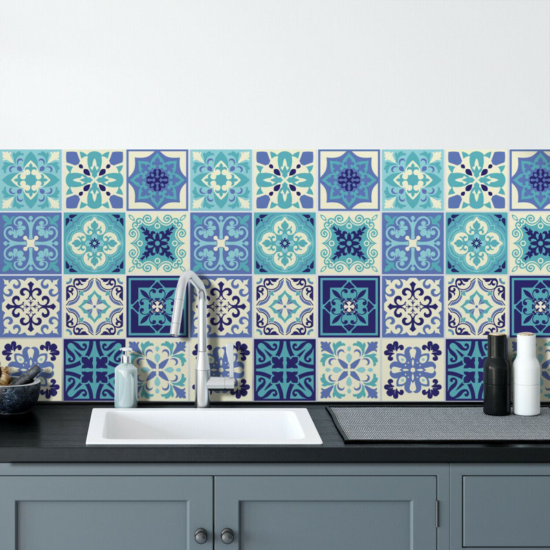 96.77cm L PVC Peel and Stick Mosaic Tile, Blue