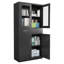 Armoire de rangement métallique verrouillable avec portes vitrées – 2 tiroirs, 2 étagères réglables – Système de rangement sécurisé pour clés et dossiers – Acier robuste pour la maison, le bureau, l'école, le garage – Noir