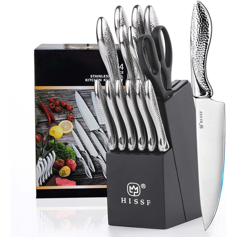 BLASIVE Knife Set for Kitchen with Block 14 Piece Kitchen Knife Set with Built-in Sharpener