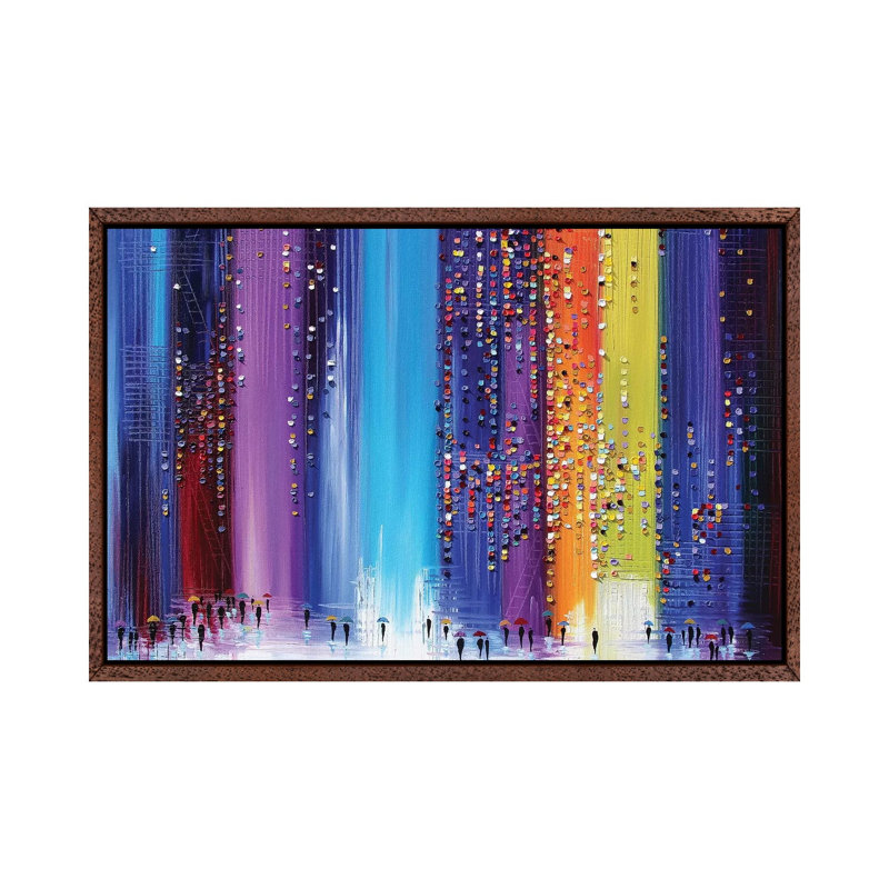 A Rainy Walk by Ekaterina Ermilkina - Print on Canvas, 66.04 cm H x 45.72 cm W, Classic Brown Wood Framed