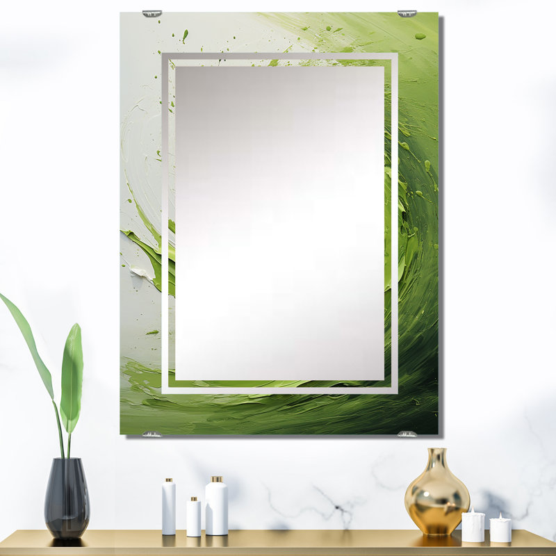Green White Whispering Abstract Spiral Wall Mirror, Abstract Spirals Modern - Green And White Whsipering Abstract Spiral V