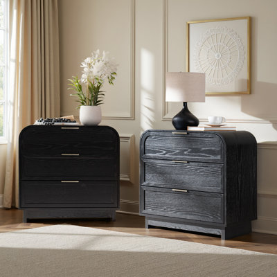 Kathrine Modern 3-Drawer Arched End Table with Solid Wood Legs And Charging Station Set of 2