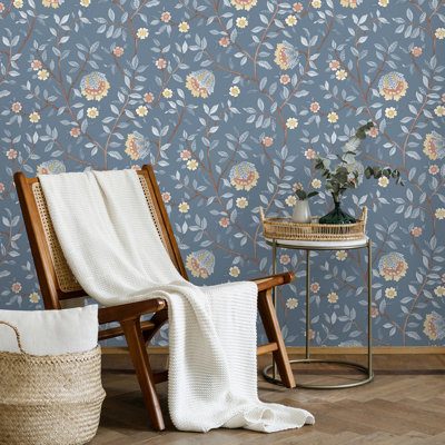 Vintage Botanical Blooms Forest Green Wallpaper