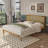 Rustic Solid Acacia Wood Platform Bed Frame With Upholstered Headboard, No Box Spring Needed