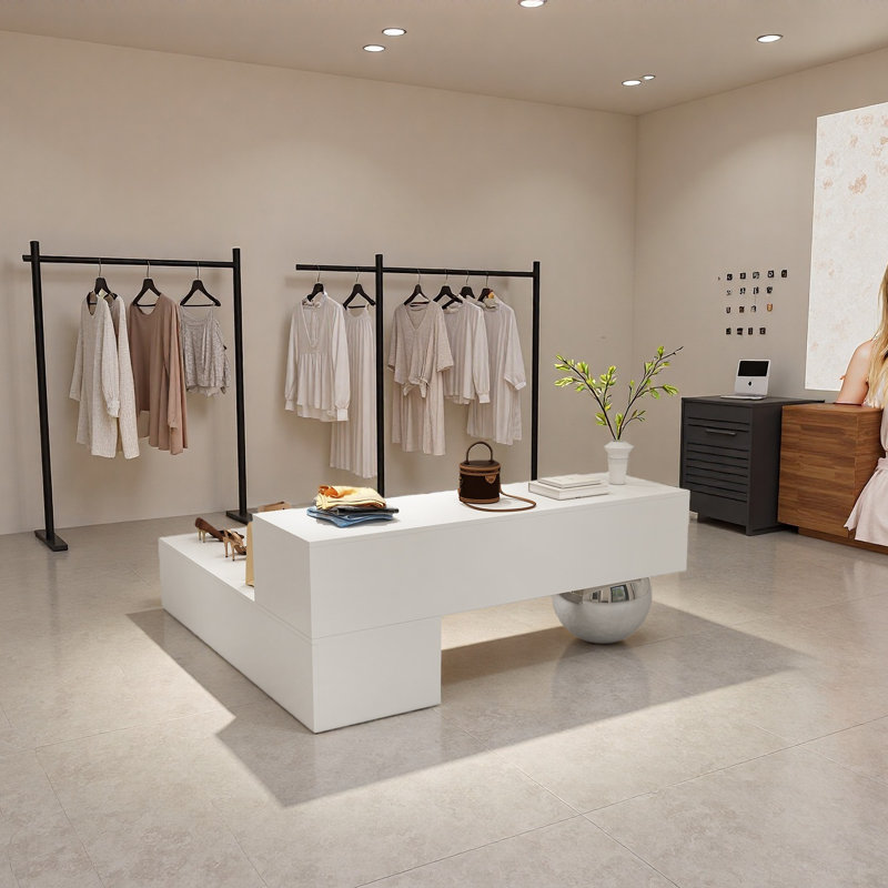 Table de présentation créative pour magasin de vêtements, H 27,56 po x l 78,74 po x P 47,24 po, Blanc