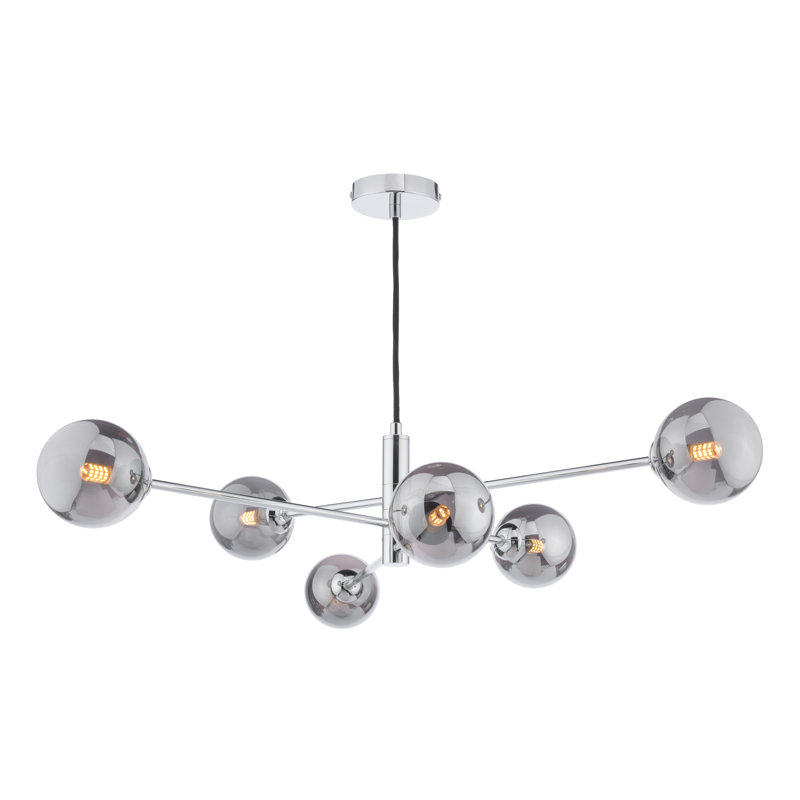 Vignette 6LT PENDANT POL CHR CW GLS 10CM, Polished Chrome/Smoked, 127cm H x 80cm W x 80cm D