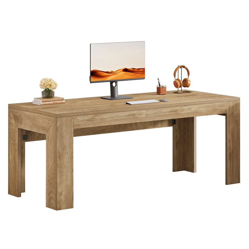 Bureau de direction 63 po, grand bureau d'ordinateur pour le bureau personnel, brun, Marron clair