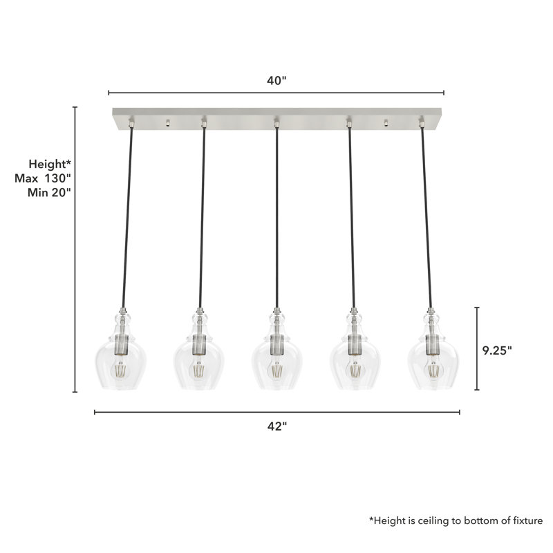 Maple Park 5 Light Linear Cluster Pendant, Brushed Nickel