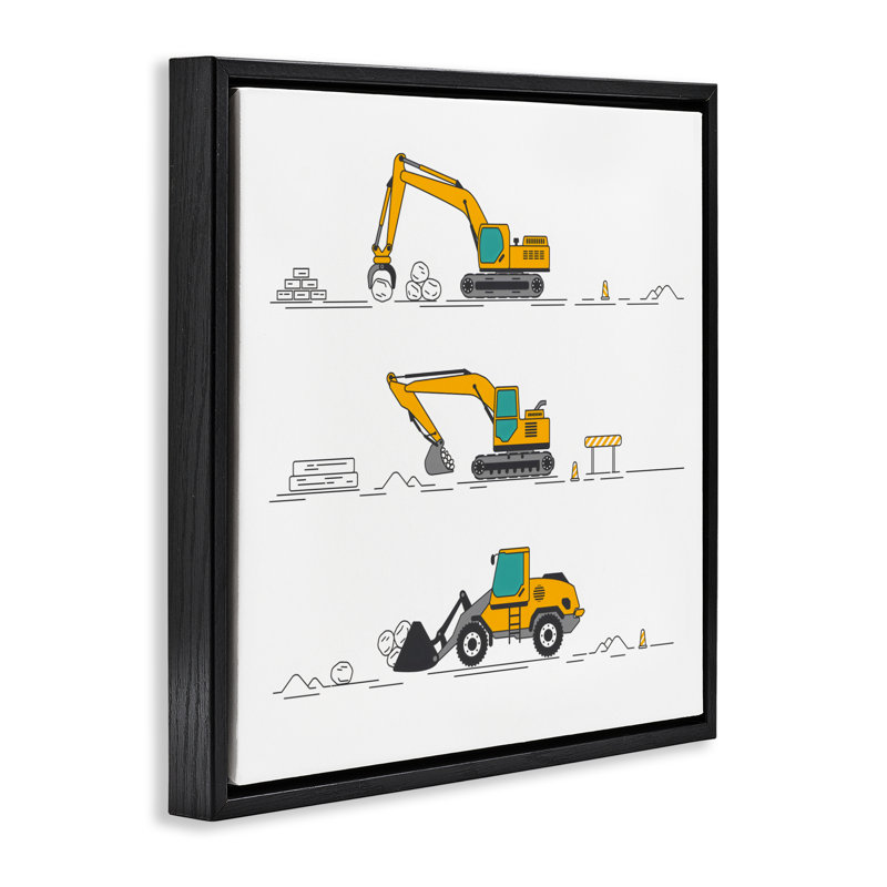 Cadre flottant Construction Digs Machine, design Creative Studio, H 25 po x l 25 po, Cadre flottant noir de jais