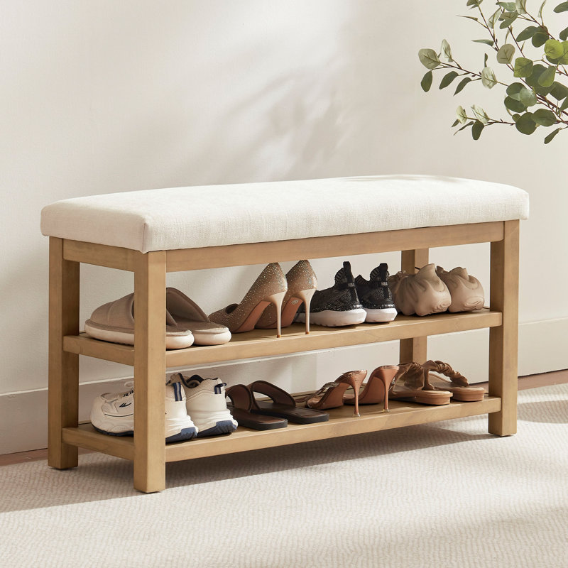 Banc de rangement pour chaussures rembourré Hahnville, H 21,3 po x l 39,9 po x P 13,8 po, Beige
