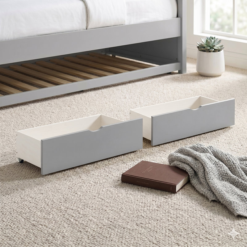 Koblick Transitional Solid Wood Storage Boxes, 2 Pieces with Smooth-Glide Casters & Polished Nickel Flush Ring Pulls