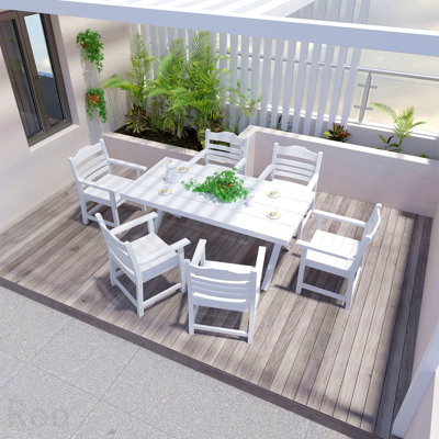 Chaise de salle à manger de patio avec ensemble de 2 accoudoirs, blanc pur avec imitation grain de bois texturé, matériau