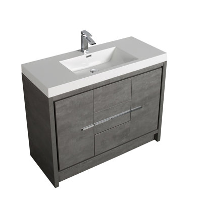 42 po L x 19 po P 2 portes et 3 tiroirs Meuble-lavabo avec évier simple et Comptoir en Acrylique