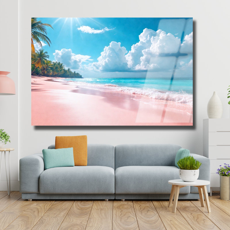 Art mural en verre trempé rose, 16" H x 20" W