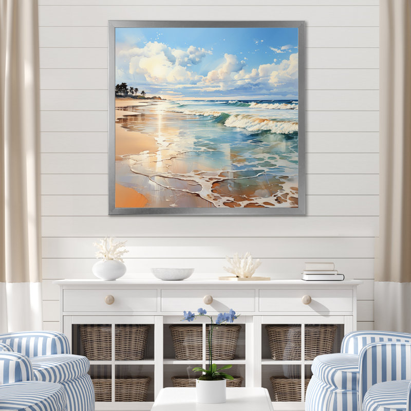 «Beach Photo Seaside Reflections V», reproduction sur toile, Cadre simple argenté, H 30 po x l 30 po x P 1 po