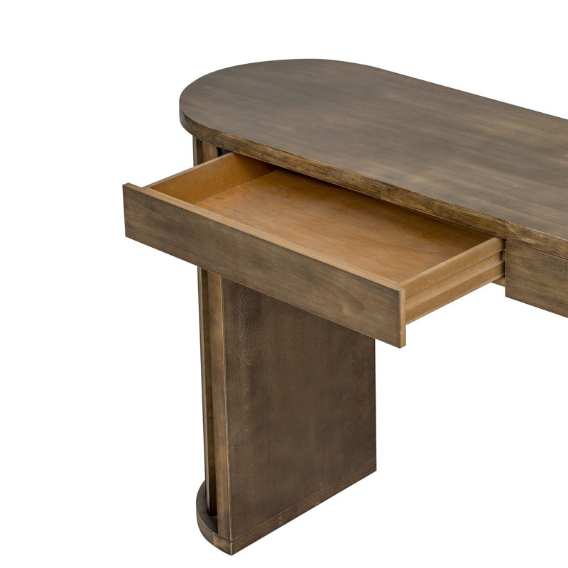Console incurvée avec 2 tiroirs et pieds à lattes verticales Isaiah, Naturel