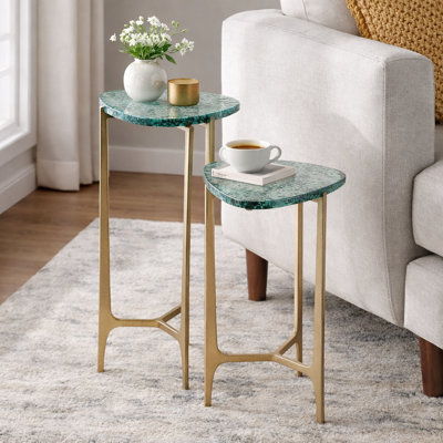Minimalist Glass Side Table With Multicolor Speckled Finish - Stylish Narrow End Table Accent For Living Room Or Patio Spaces - Set Of 2, 26", Blue