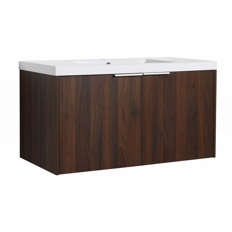 Meuble-lavabo à fixation flottante avec lavabo, Noyer, 36"