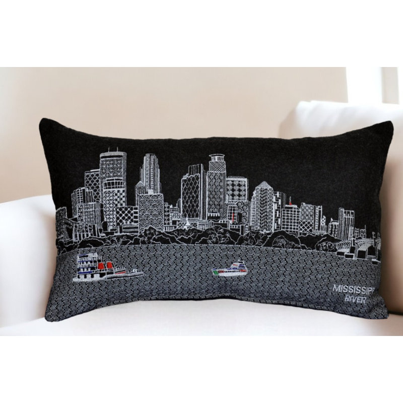 Coussin lombaire 14 po x 24 po gris foncé et blanc Minneapolis, Gris, 14 po x 24 po