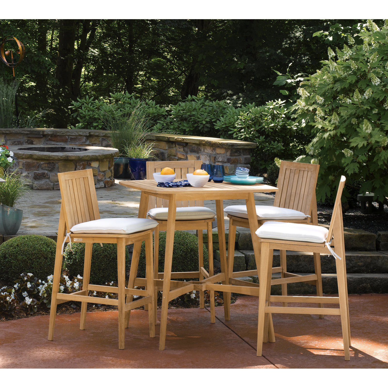 Square 4 - Person Outdoor Dining Set with Cushions, Dupione Walnut