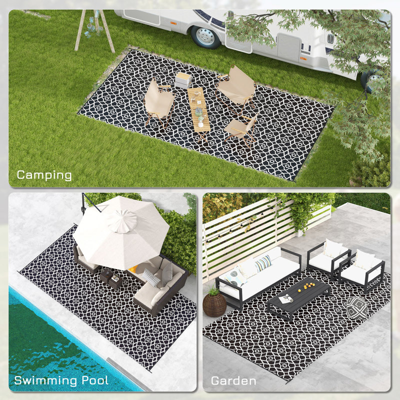 Outsunny Reversible Outdoor Rug,  Waterproof Plastic Straw Floor Mat, Portable Rv Camping Carpet With Carry Bag, Large Floor Mat For Backyard, Deck, Picnic, Beach