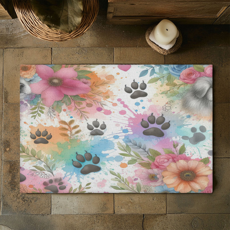 Tapis tressé amusant Pup Paw Splatter, Rectangulaire 3 pi x 5 pi