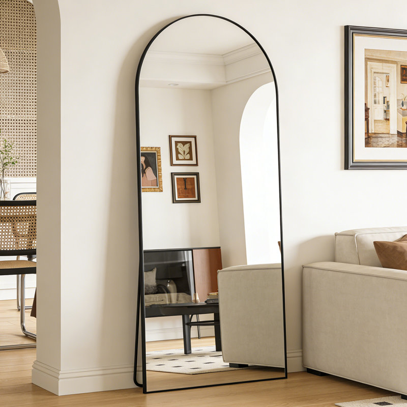 Arched Full-Length Mirror, Aluminum Alloy Frame, Tempered Glass Floor Mirror, Matte Black, 67" x 30"