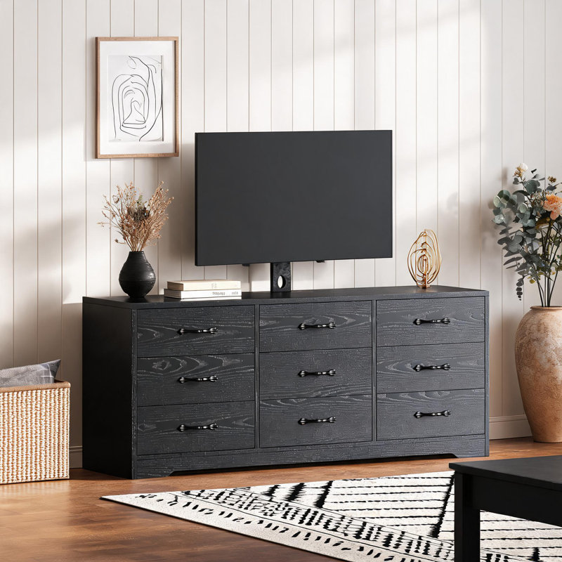 Meuble télé de style ferme moderne de 55,12 pouces avec support réglable et tiroirs de rangement pour téléviseurs de 32 à 65 pouces