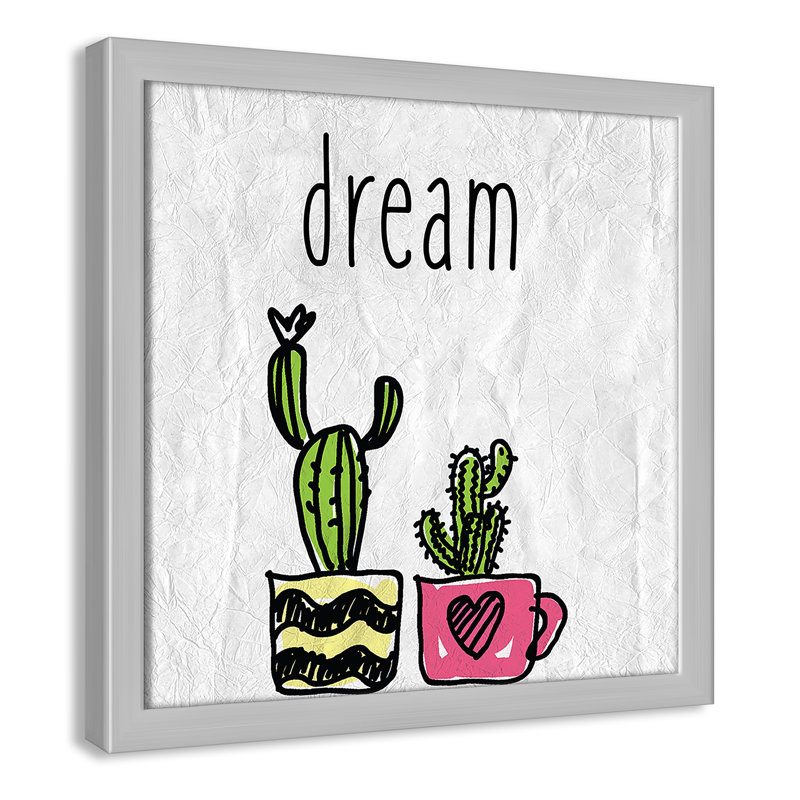 «Cacti A», art encadré, 12" H x 12" W x 1.18" D, Encadré de boîte argent