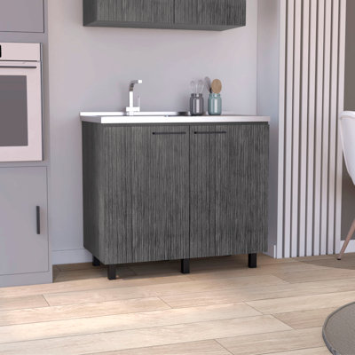 Utility Sink With Three Drawers And Double Door Cabinet