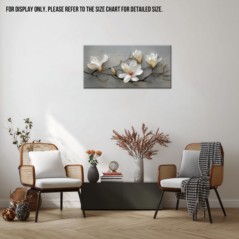 Art mural sur toile botanique blanc Magnolia, H 40 po x l 20 po