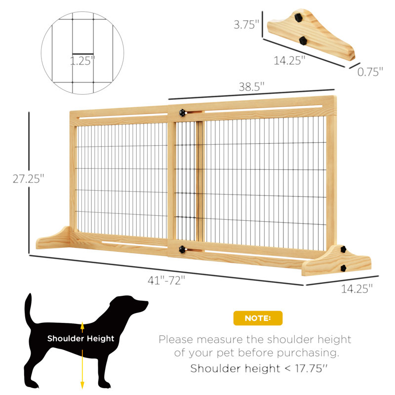 Natural Wooden Retractable Freestanding Pet Gate for Doorways