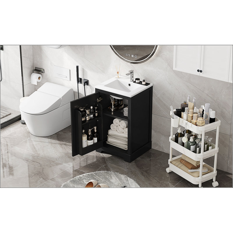 20" Bathroom Vanity with Sink, Bathroom Cabinet with Soft Closing Door, Storage Rack and Adjustable Shelve, Black