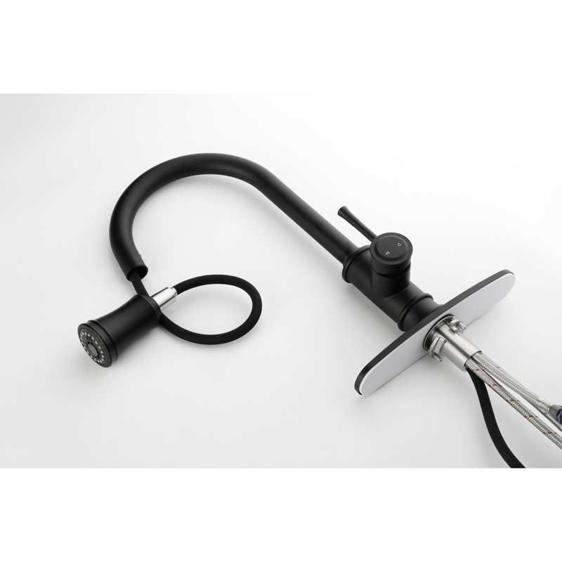 Robinet de cuisine escamotable noir mat, fait d'acier inoxydable, buse rotative à 360 ° pour une utilisation pratique, corrosion et rouille, poignée simple pour gérer le débit de la température de l'eau en acier, rotatif sans effort
