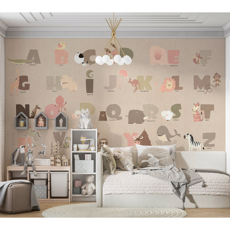 Kids Wallpaper Wall Mural - Beige Alphabet, 39" W x 27" L